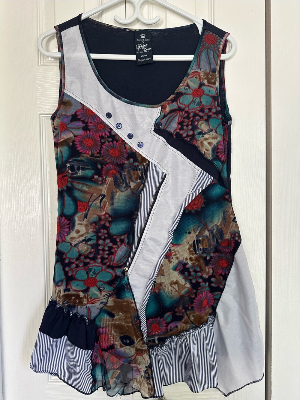Point Zero by Nicole Benisti Mixed Media Patchwork Floral Tank Top #36